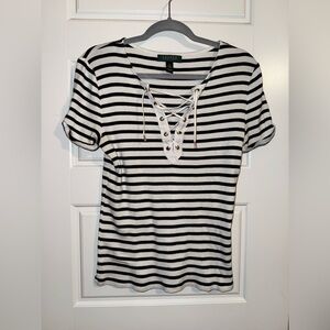 Lauren Ralph Lauren Black and White Lace-Up Tee